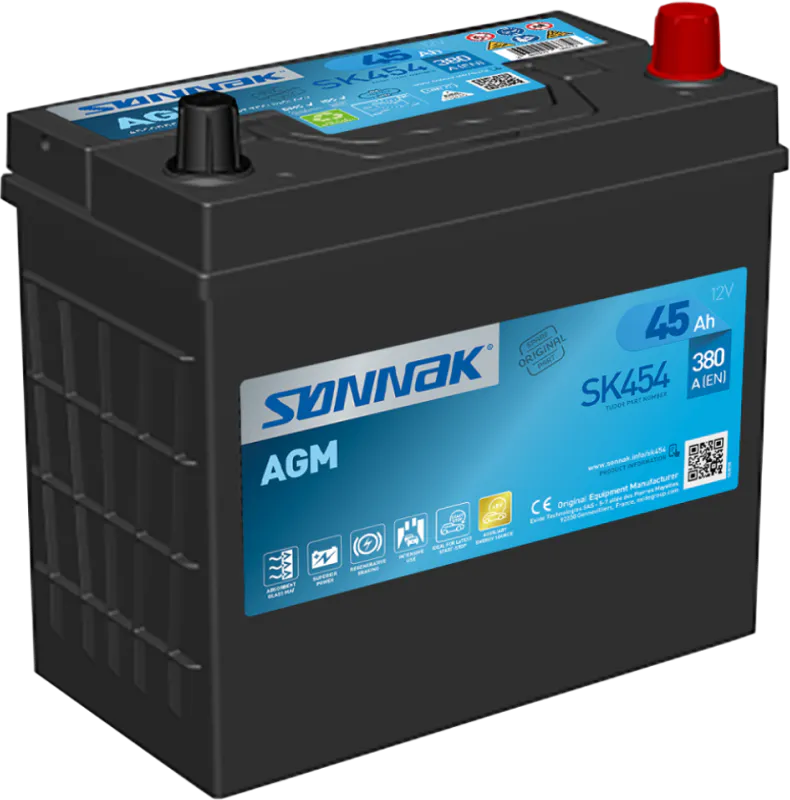 Sønnak AGM SK454  45Ah Kaldstartstrøm 380 EN/CCA.